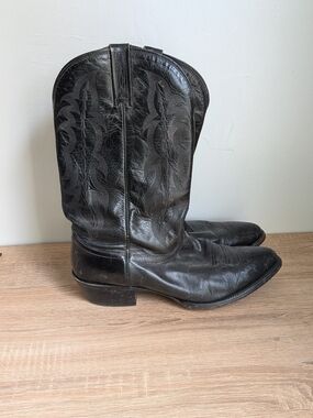 Nocona Black Leather Western Cowboy Boots with Embroidered Shaft  Men's 12 D